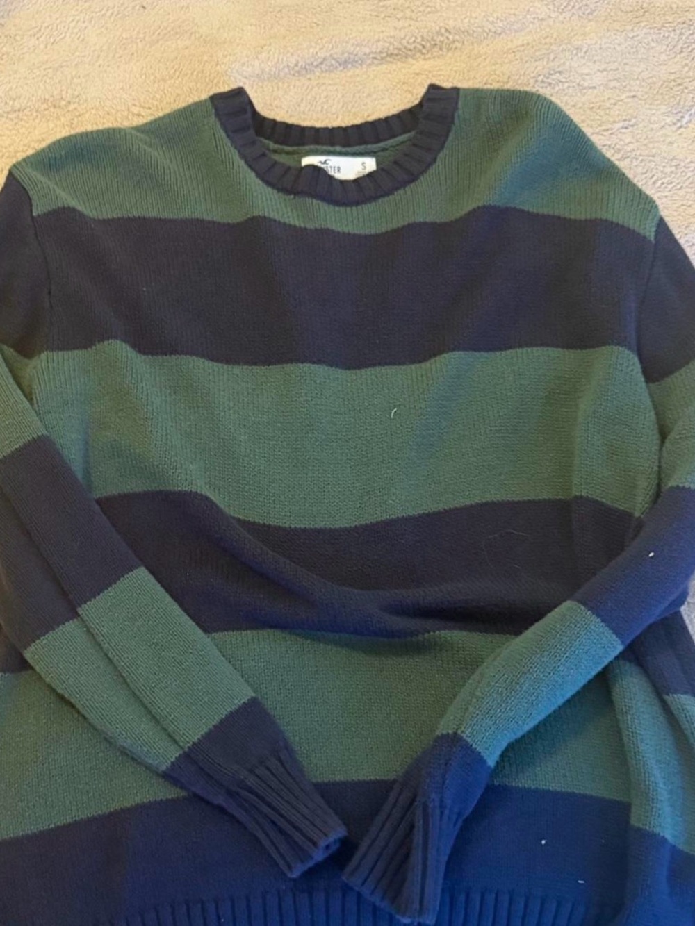 Hollister Wide Stripe Crewneck Sweater in Green and Navy